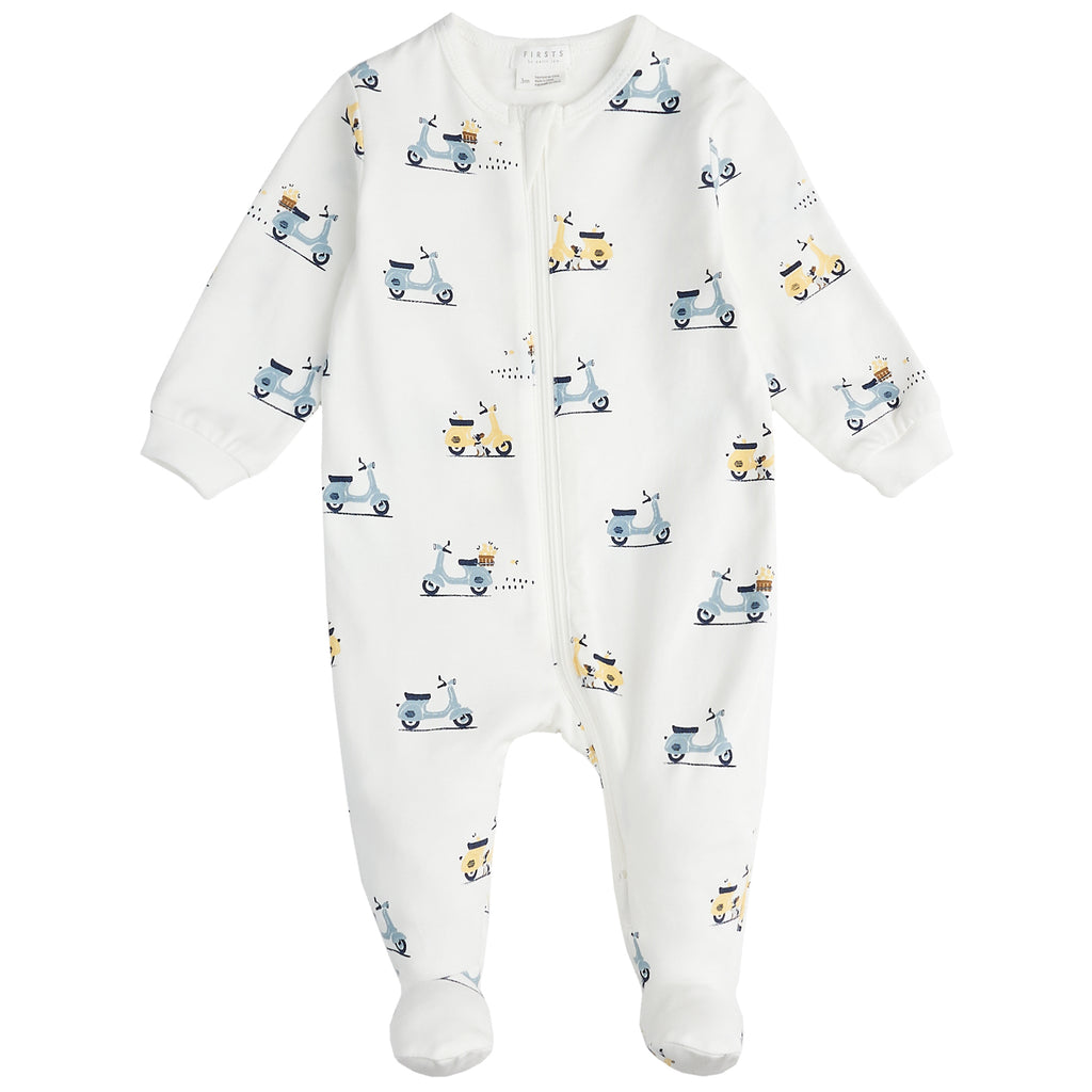 Petit Lem Girls Boys Infants Footie Sleeper Sleepwear Nightwear Motorbike Motor Scooters Two-way Zipper 100% Organic Cotton The Plaid Giraffe Childrens Boutique