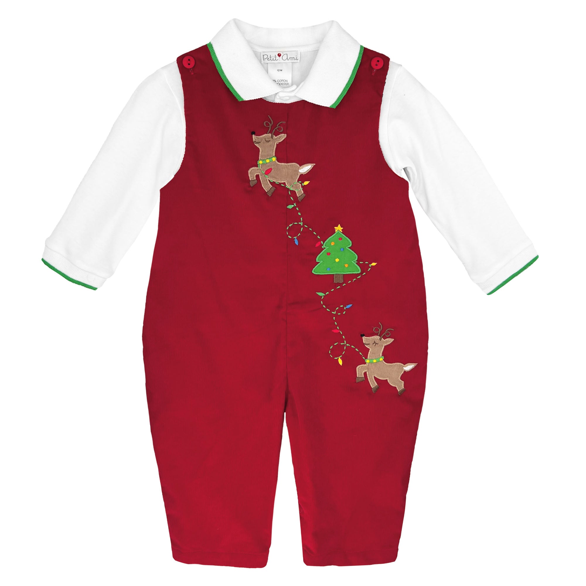 Petit Ami Boys Girls Infants Dress Bibs Shirt Top Christmas Holidays Corduroy Reindeer Christmas Tree 100% Cotton The Plaid Giraffe Childrens Boutique