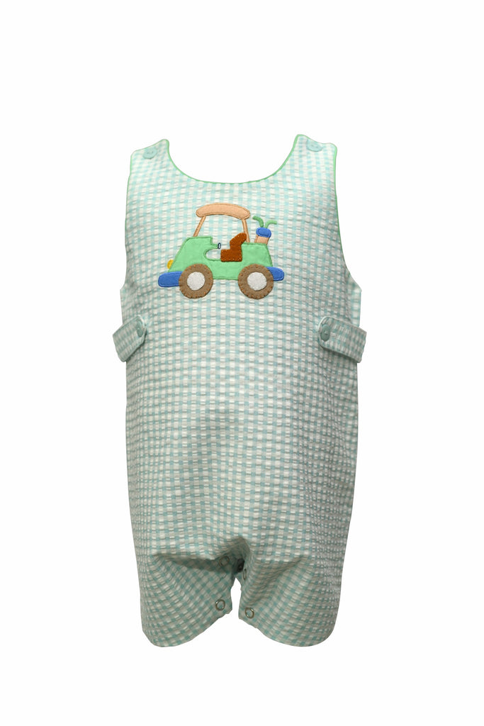 Cotton Kids Boys Infants Romper Checkered Seersucker Golf Cart 100% Cotton The Plaid Giraffe Childrens Boutique