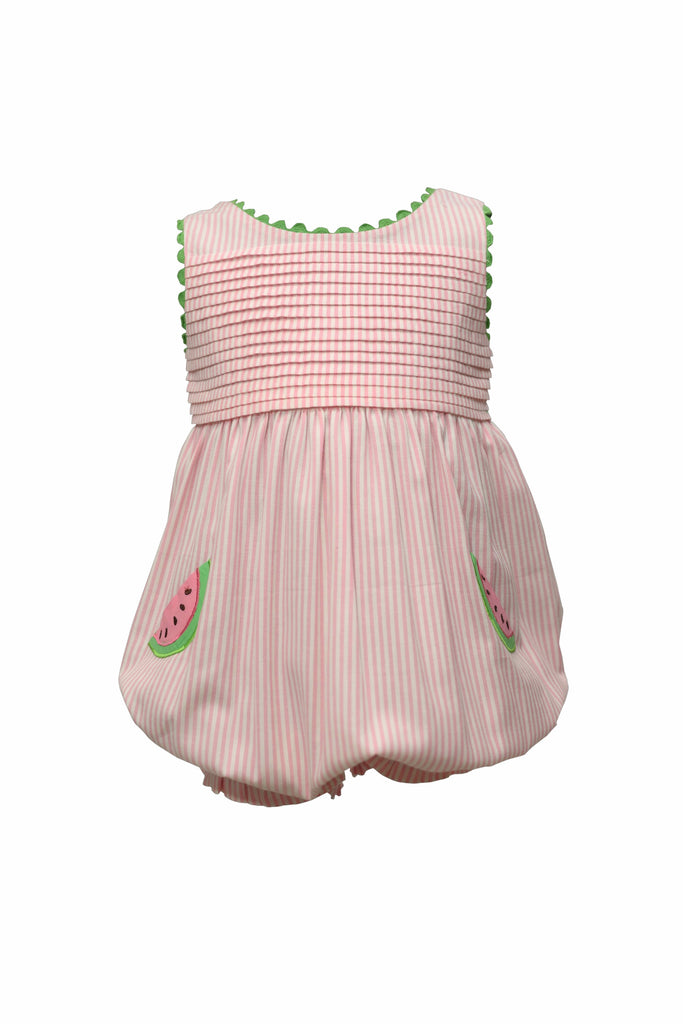 Cotton Kids Girls Infants Bubble Romper Sunsuit Stripes Fruit Food Watermelon Pintuck Pleats 100% Cotton The Plaid Giraffe Childrens Boutique