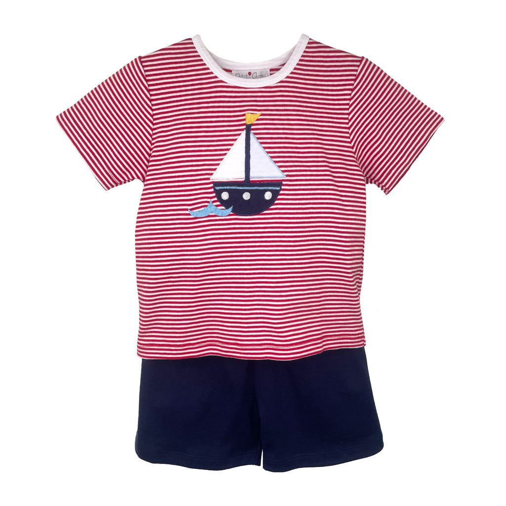 Petit Ami Girls Boys Infants Toddlers Kids Shirt Shorts Stripes Sailboat 100% Cotton The Plaid Giraffe Childrens