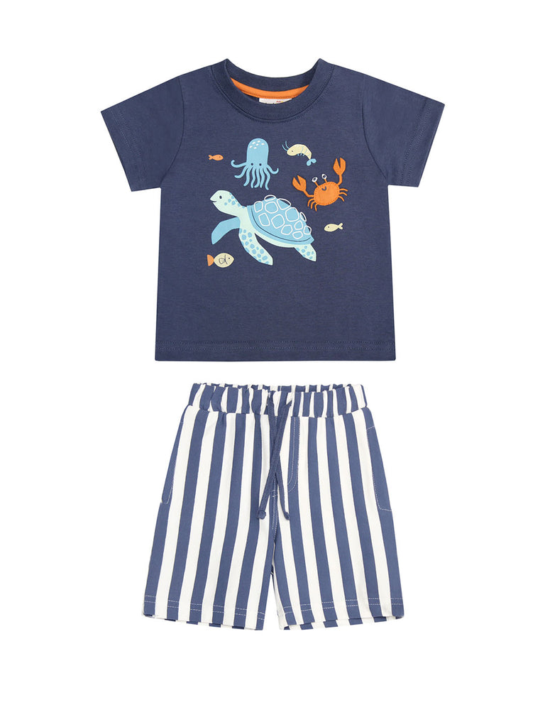 Minibamba Girls Boys Infants Toddlers Kids Juniors T-shirt Shorts Stripes Ocean Octopus Crabs Turtles Fish 100% Cotton The Plaid Giraffe Children's Boutique