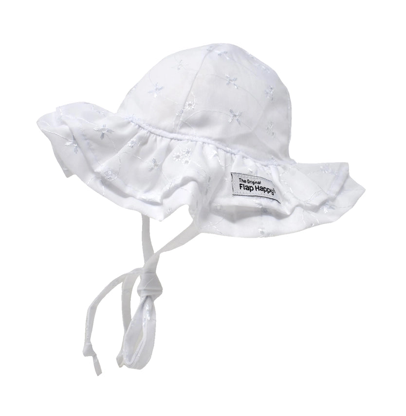 Flap Happy Girls Infants Toddlers Tie Hat Double Ruffle Eyelet The Plaid Giraffe Childrens Boutique