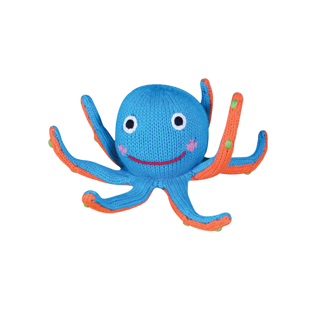 Zubels knit rattle octopus blue The Plaid Giraffe Childrens Boutique