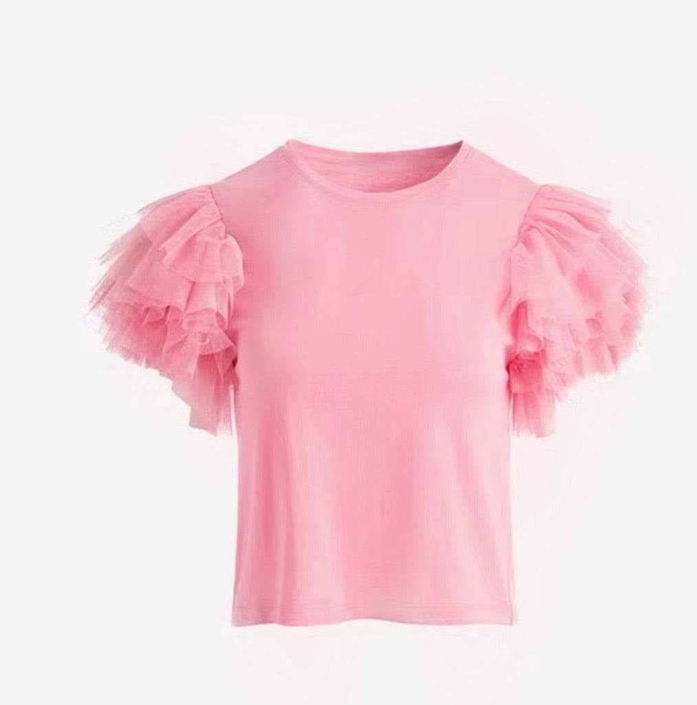 Girls Tulle Sleeve Top – The Plaid Giraffe