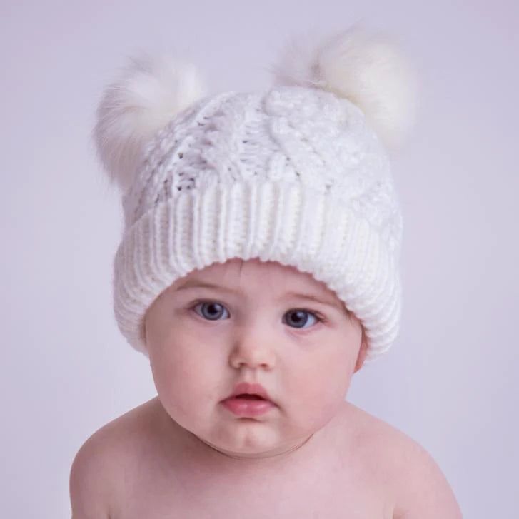 Girls white bobble hat hotsell
