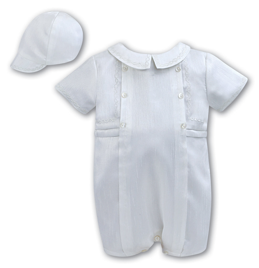 Sarah Louise Boys Infants Romper Christening Cap Hat The Plaid Giraffe Childrens Boutique
