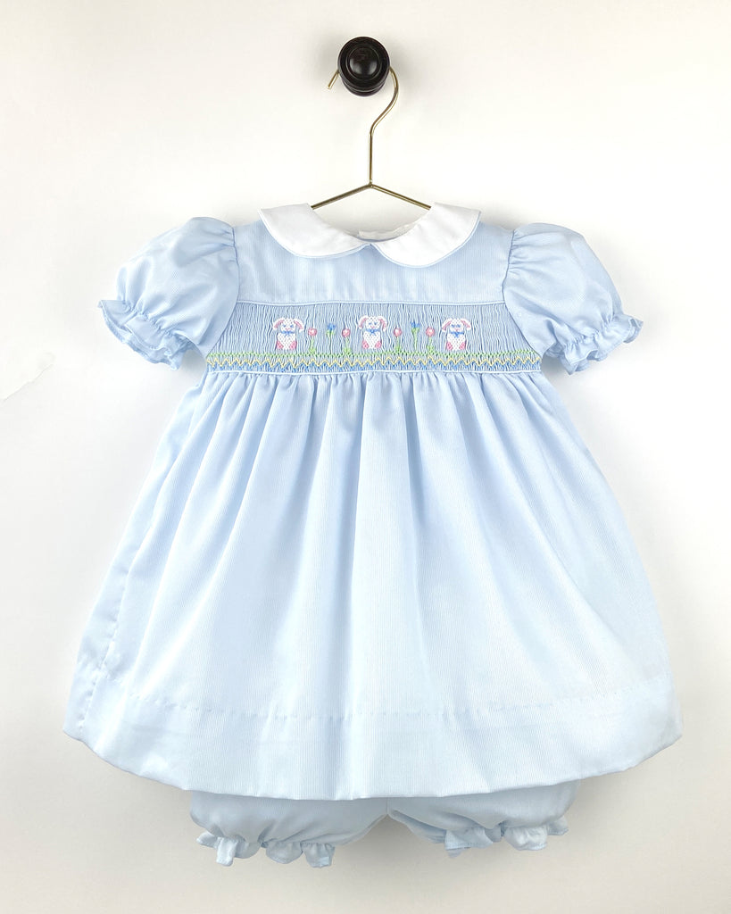 2 Piece Girls Smocked Yoke Bunny Dress