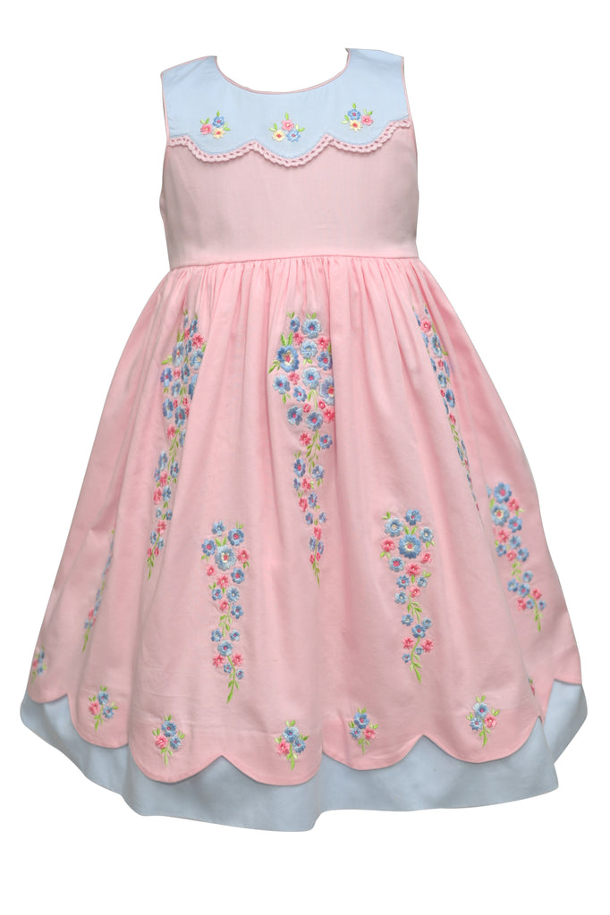 Cotton Kids Girls Toddlers Kids Juniors Dress Embroidered Flowers Floral Easter Holiday Special Occasion 100% Cotton The Plaid Giraffe Childrens Boutique