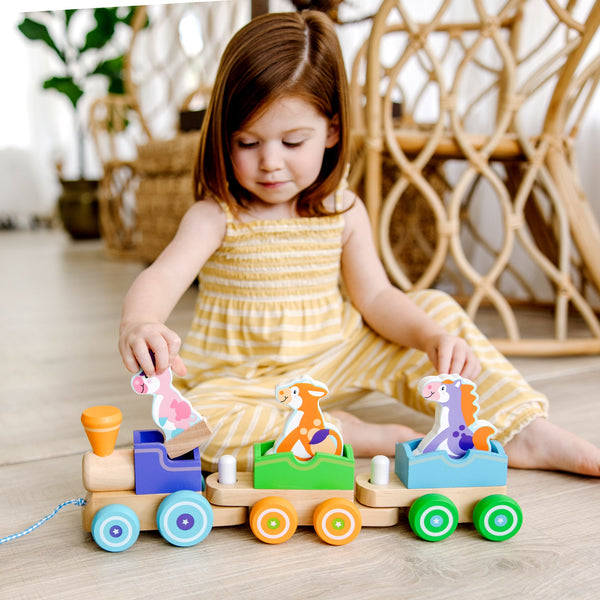 Melissa and Doug Girls Boys Toddlers Kids Juniors Toys Train Wooden Farm Animals Pull Toy The Plaid Giraffe Children's Boutique
