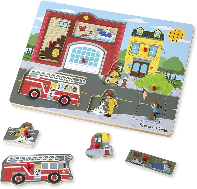 Melissa & Doug Girls Boys Puzzle Fire Station See & Sound Learning The Plaid Giraffe Childrens Boutique