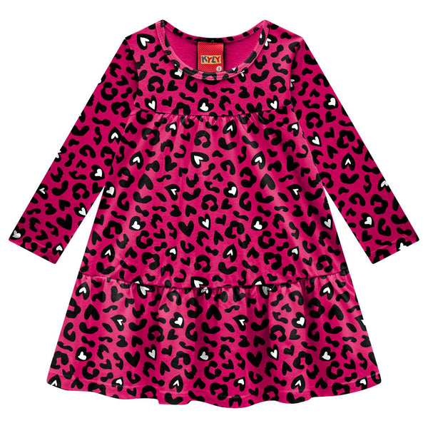 Girls L/S Leopard Heart Dress
