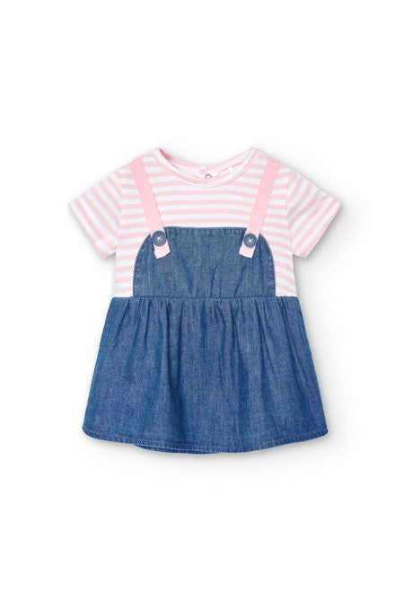 Boboli Girls Infants Toddlers Dress Stripes Denim Diaper Cover 100% Cotton The Plaid Giraffe Childrens Boutique