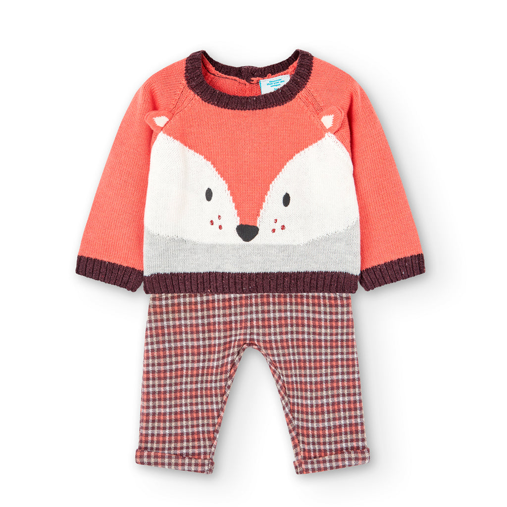 Boboli Boys Infants Sweater Pants Plaid Fox Forest Animals The Plaid Giraffe Childrens Boutique