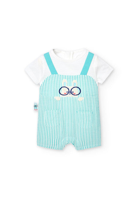 Boboli Infants Boys Romper Bib Shorts Bunny Stripes 100% Cotton The Plaid Giraffe Childrens Boutique