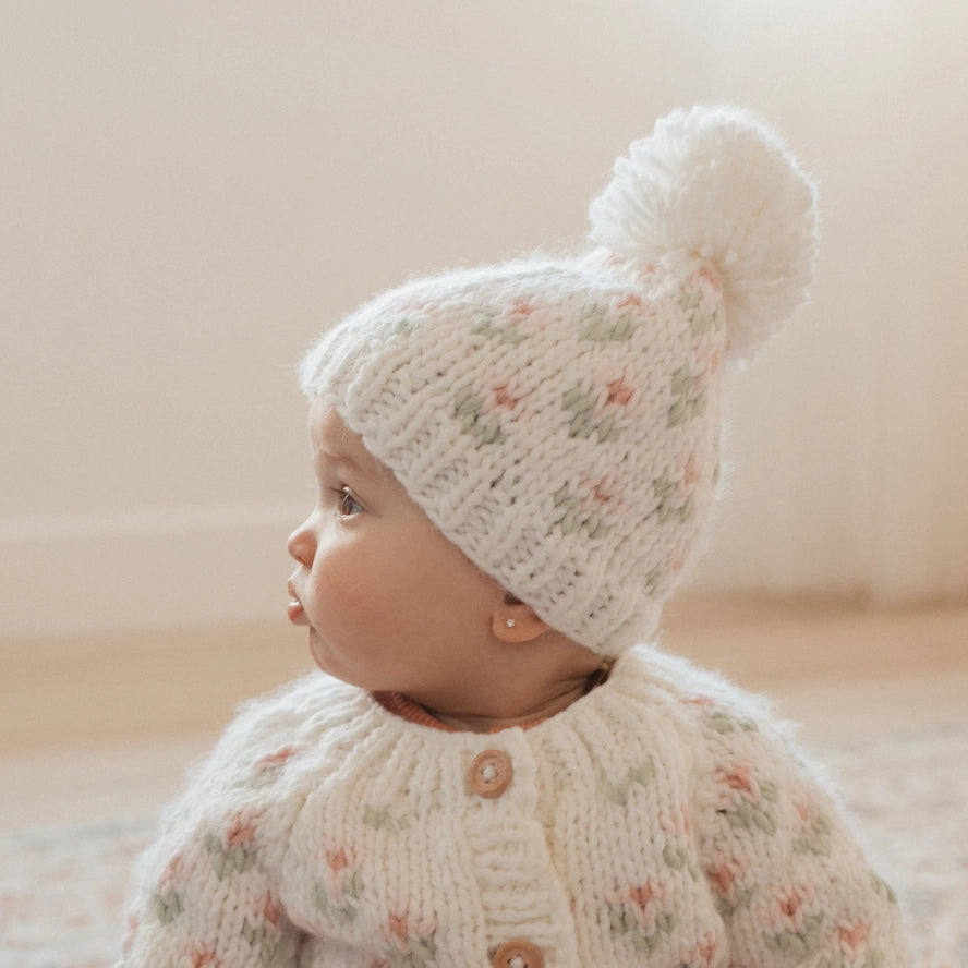 Huggalugs Girls Boys Unisex Infants Toddlers Kids Juniors Knit Hat Pom Pom Flowers The Plaid Giraffe Children's Boutique