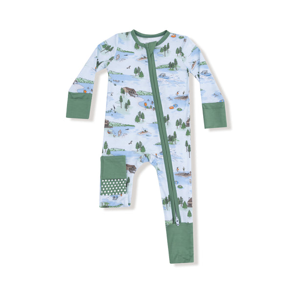 Angel Dear Girls Boys Infants Toddlers Kids Footie Sleeper Sleepwear Nightwear Romper Two-way Zipper Cabin Cottage Lakes Swimming Vacation Outdoors Bamboo The Plaid Giraffe Children's Boutique