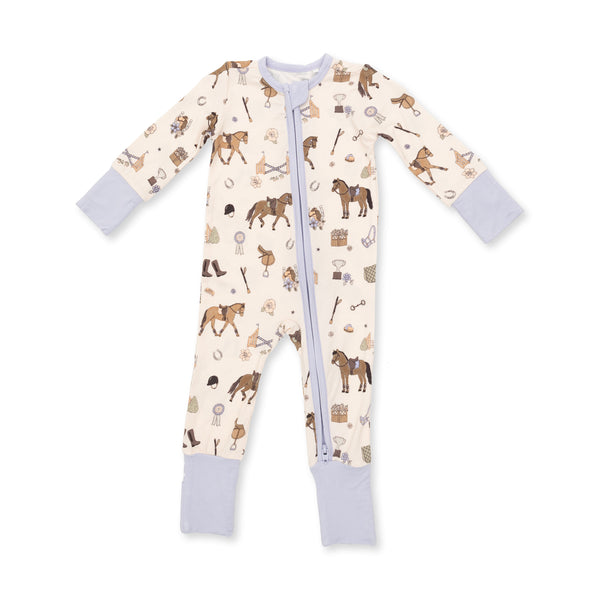 Angel Dear Girls Boys Unisex Infants Toddlers Kids Pretty Equestrian Convertible Romper Footie Sleeper Sleepwear Nightwear Bamboo Horses Saddles Two-way Zipper The Plaid Giraffe Children's Boutique