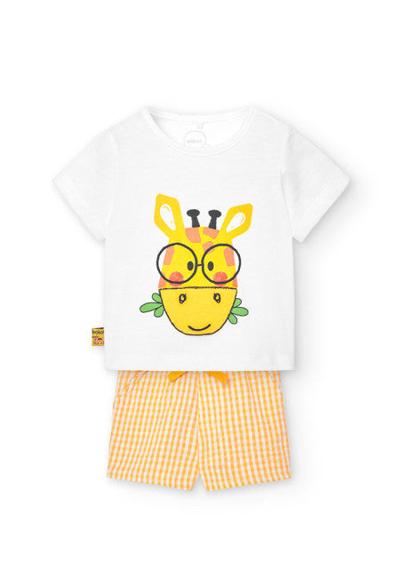 Boboli Boys Infants Toddlers Shirt Shorts Gingham Jungle Animals Giraffe Interactive 100% Cotton The Plaid Giraffe Childrens Boutique