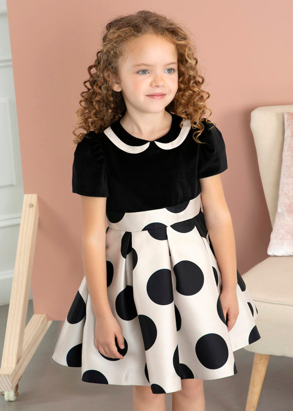 Abel & Lula Girls Kids Juniors Dress Christmas Holiday Special Occasion Celebrations Father Daughter Dance Velvet Satin Polka Dots The Plaid Giraffe Childrens Boutique