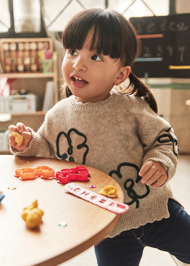 Girls Flower Outline Sweater