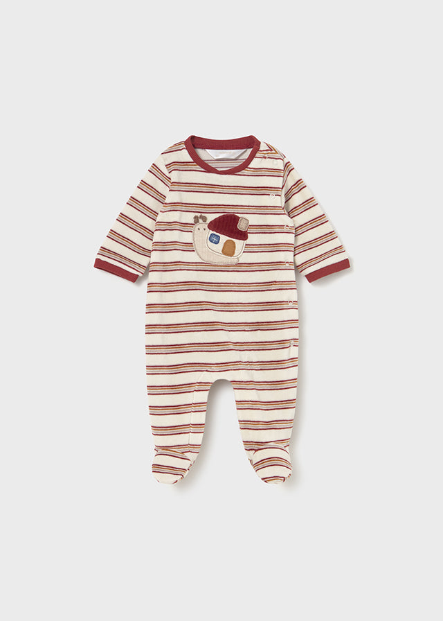 Boys Velour Snail Striped Footie