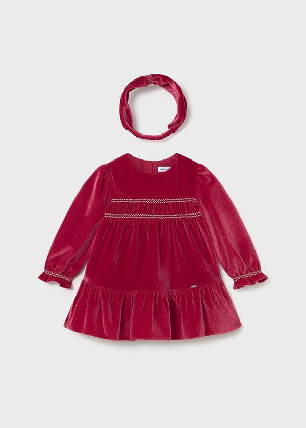 2 Piece Girls Velvet Dress & Headband