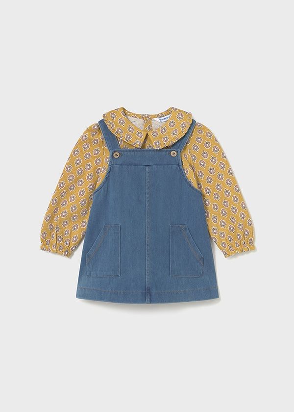 2 Piece Girls Flower Top & Denim Jumper