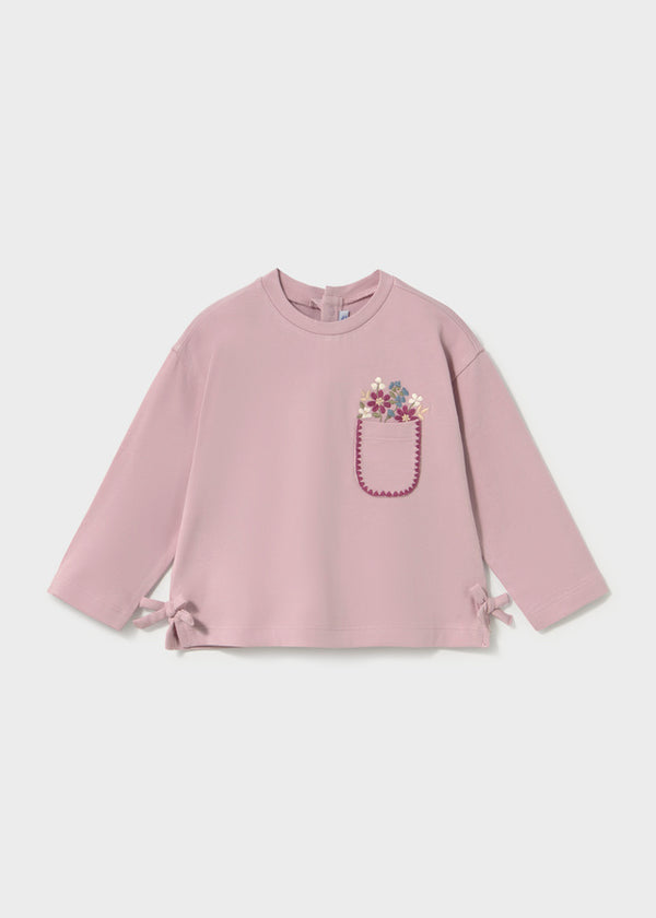 Girls L/S Flower Pocket Top