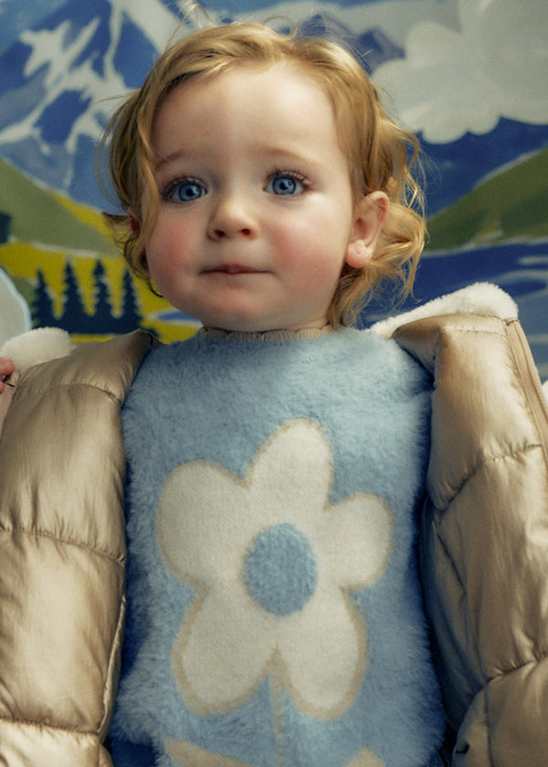 Girls Fuzzy Flower Sweater