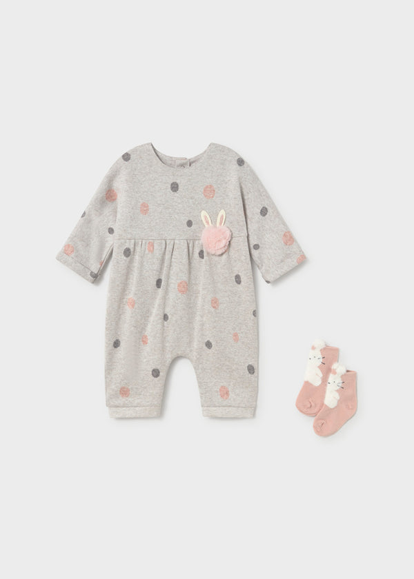 2 Piece Girls Polka Dot Romper & Bunny Socks