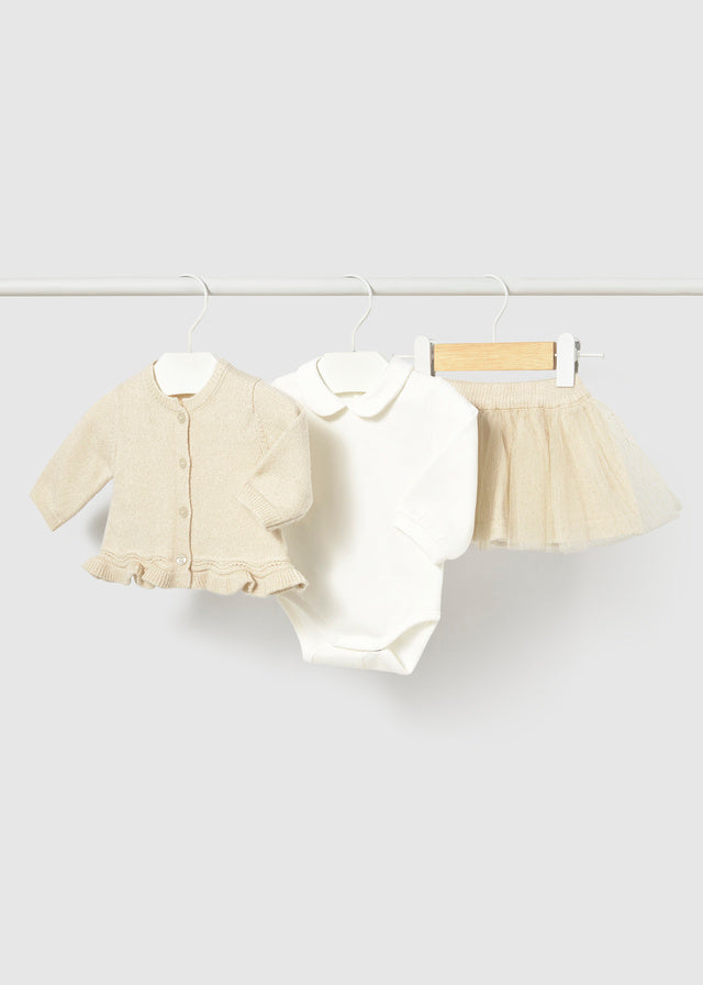 3 Piece Girls L/S Bodysuit, Sweater, & Tulle Skirt