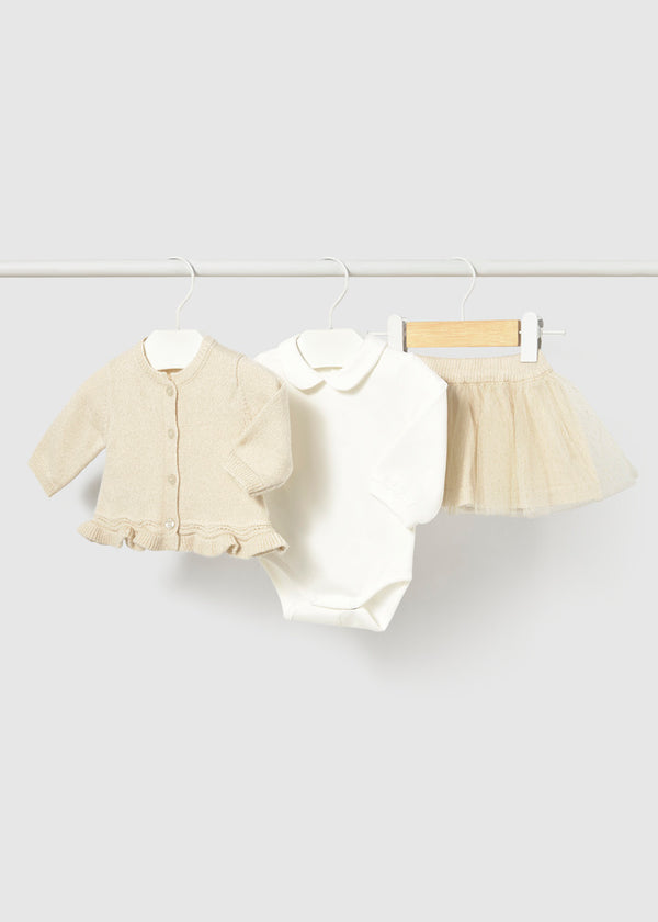 3 Piece Girls L/S Bodysuit, Sweater, & Tulle Skirt