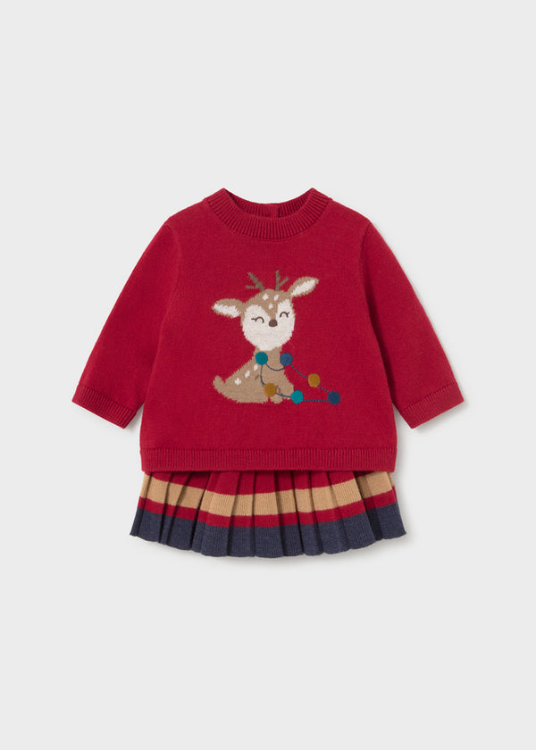 2 Piece Girls Reindeer Sweater & Skirt