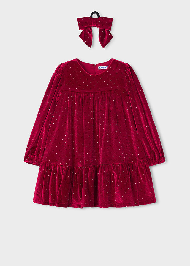 2 Piece Girls Velvet Dress w/Hair Tie