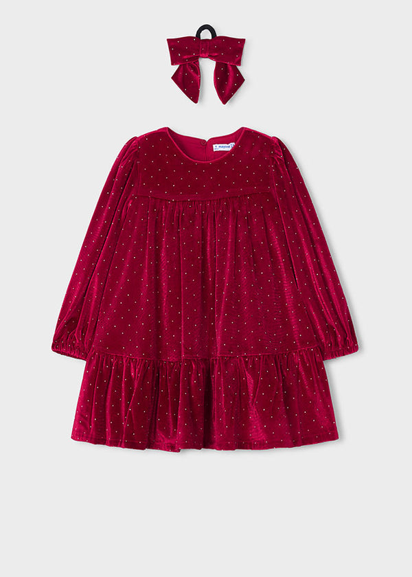 2 Piece Girls Velvet Dress w/Hair Tie