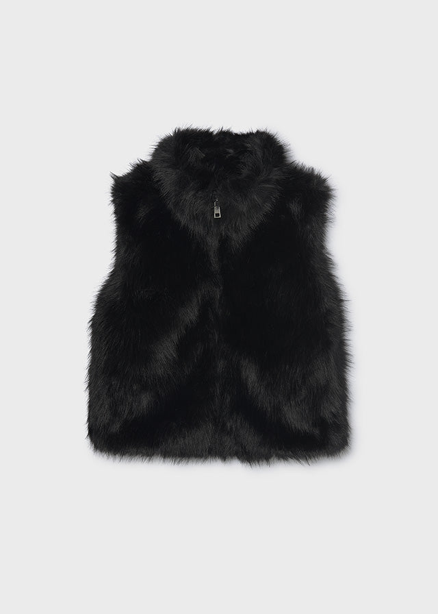 Girls Black Faux Fur Vest