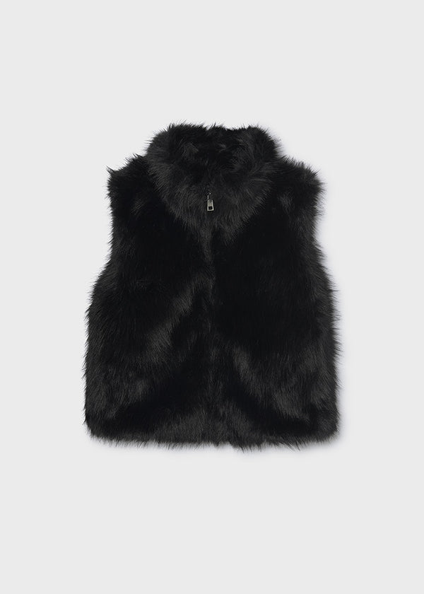 Girls Black Faux Fur Vest