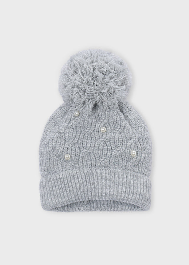 Girls Pull-On Gray Pearl Hat