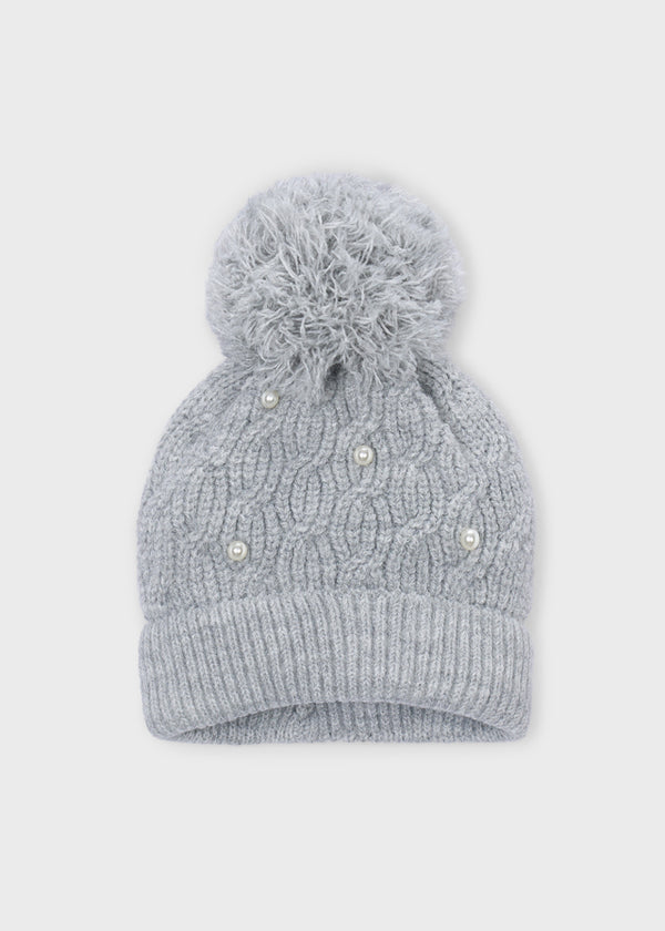 Girls Pull-On Gray Pearl Hat