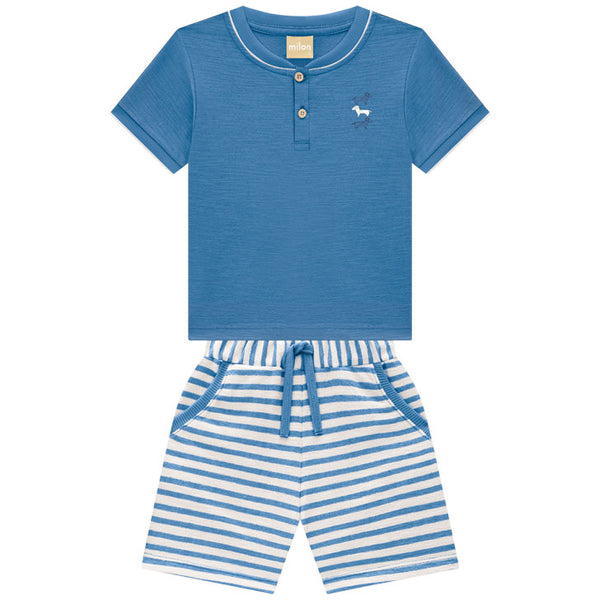 2 Piece Boys S/S Shirt & Striped Shorts