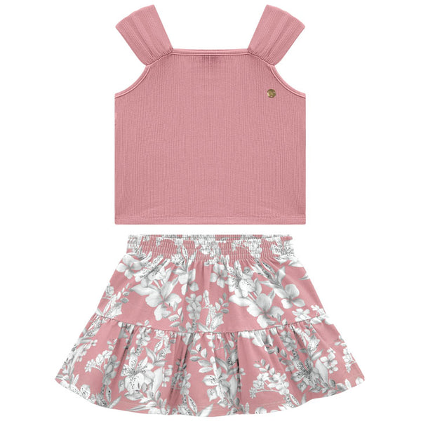 2 Piece Girls Top & Flower Skort