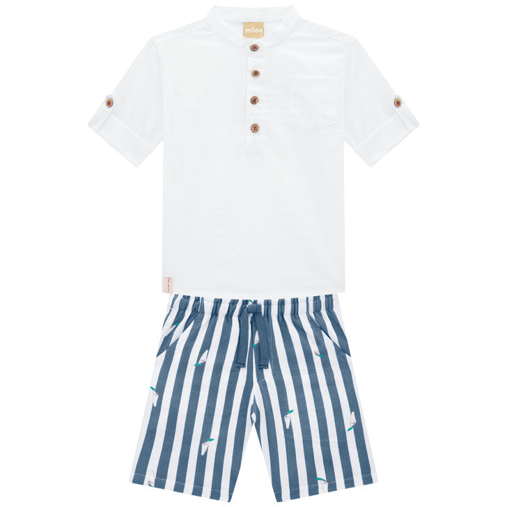 2 Piece Boys Shirt & Striped Shorts