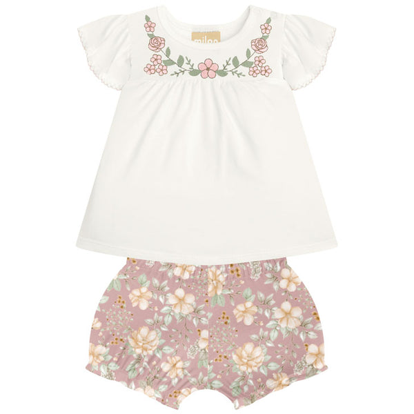 2 Piece Girls Flower Top & Shorts