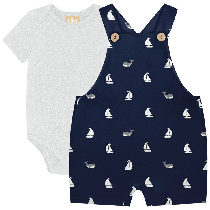 2 Piece Boys Sailboat Bib Shorts & Bodysuit