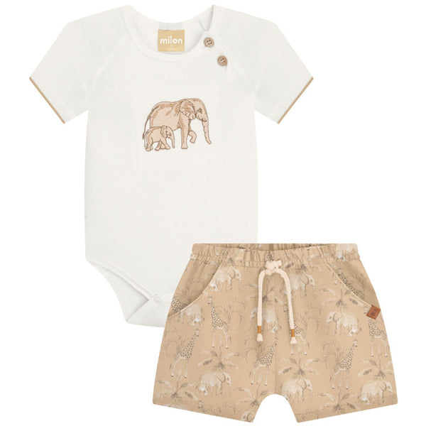 2 Piece Boys Elephant Bodysuit & Shorts