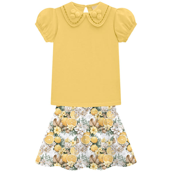 2 Piece Girls Top & Lemon/Flower Skort