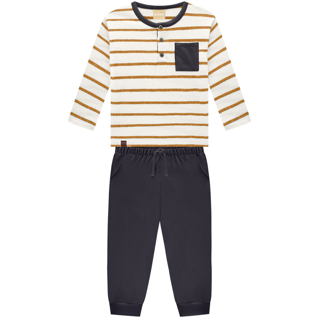 Milon Girls Infants Toddlers Kids Juniors Henley Striped Shirt Elastic Waist Pants Back To School The Plaid Giraffe Children's Boutique