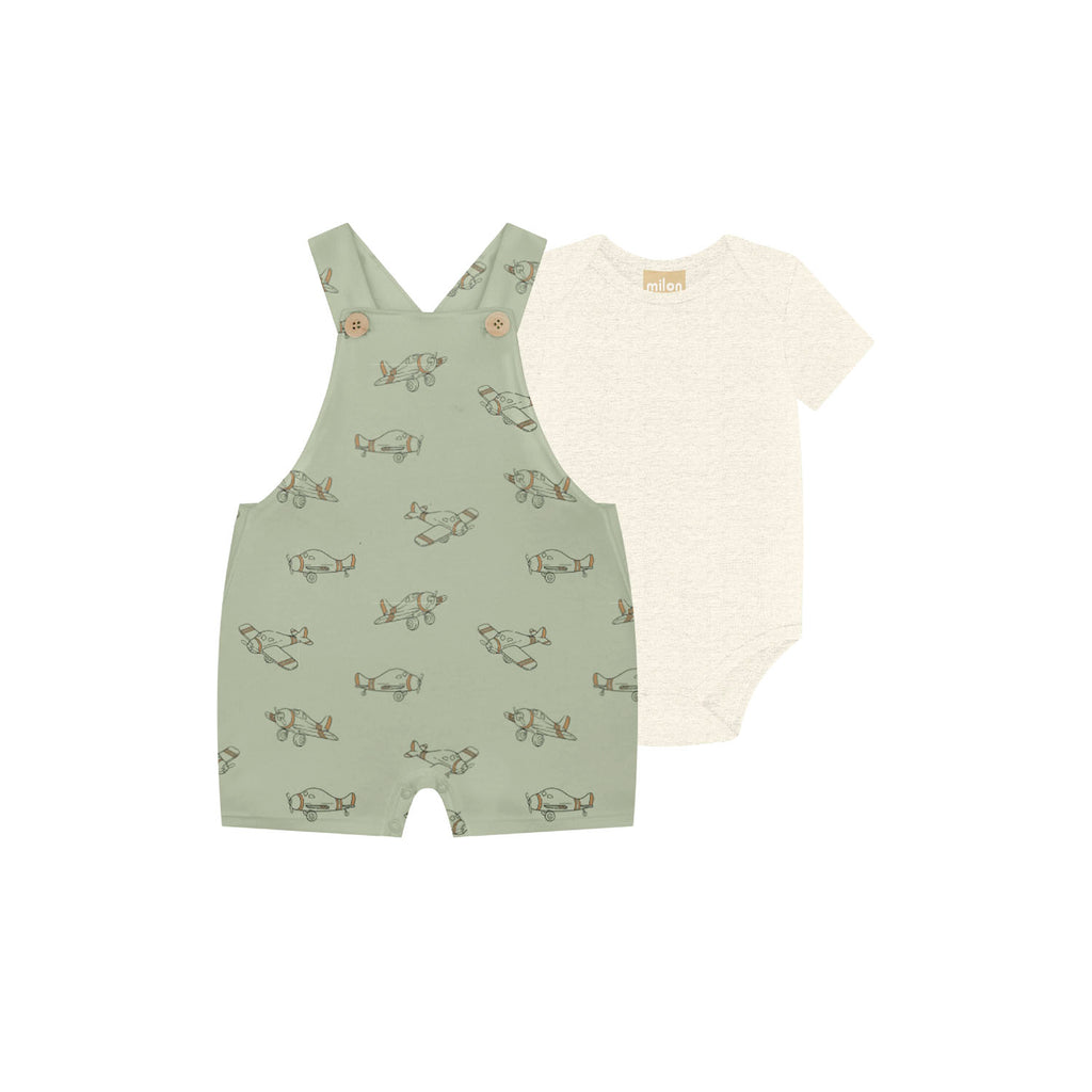 2 Piece Boys Bodysuit & Airplane Bib Shorts