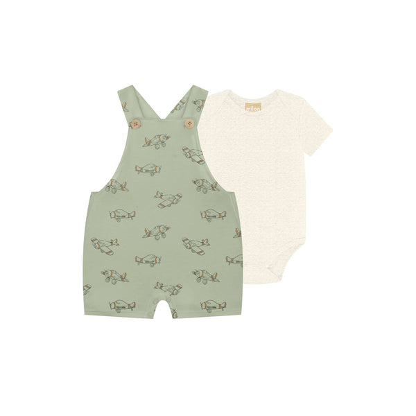 2 Piece Boys Bodysuit & Airplane Bib Shorts